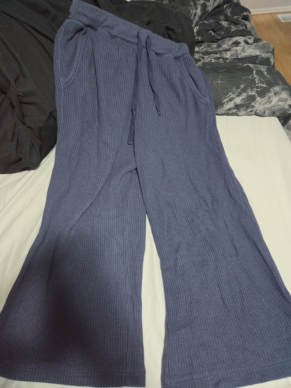 Aerie Wide-Leg Ribbed Knit Pants - Blue